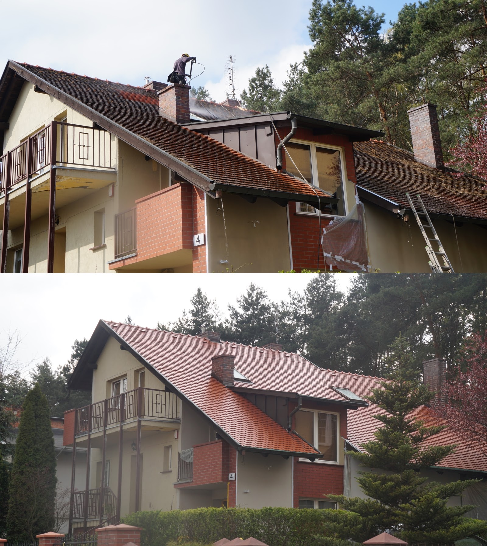 Mycie i malowanie dachu przed założeniem paneli fotowoltaicznych.